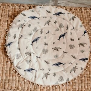 Tapete circular con estampado y lino verde - Oceano Vivo